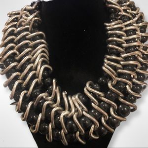 Vintage Beaded Metal Statement Necklace